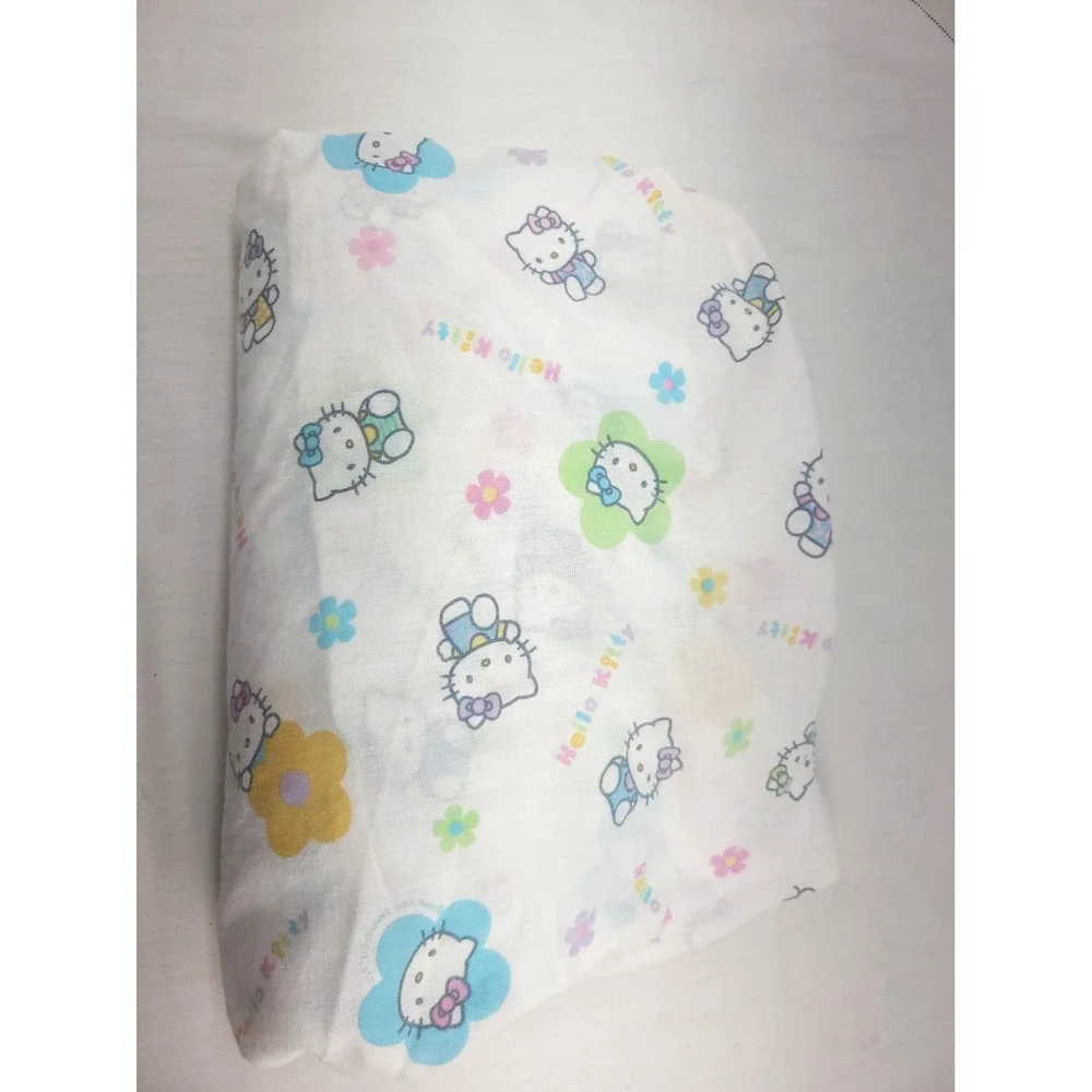 Vintage HELLO KITTY Twin Sheet Sanrio Pastel Flower Fitted Sheet Pink Blue